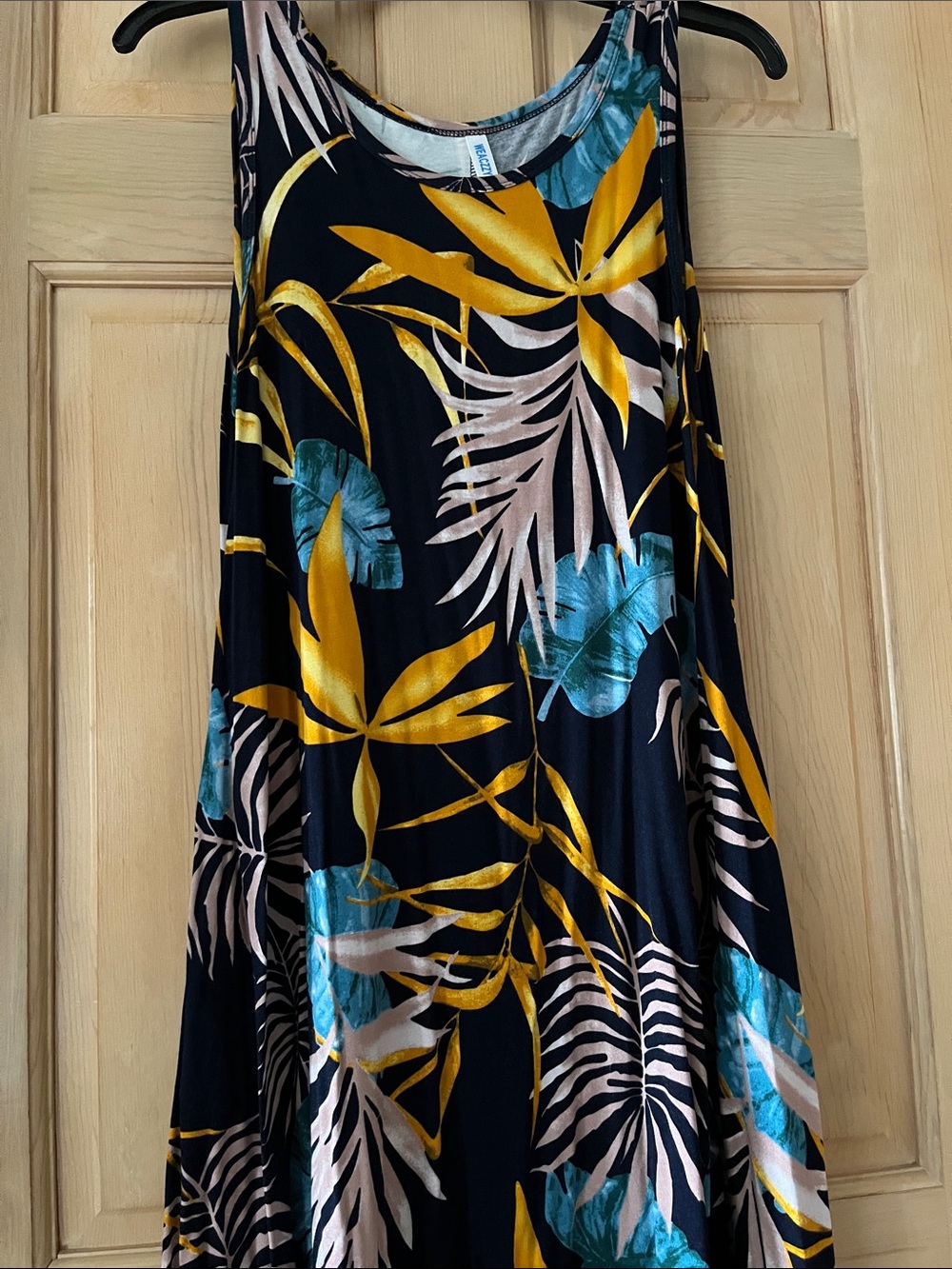 Tropical Leaf Sleeveless Maxi Dress - Black, Teal & Mustard